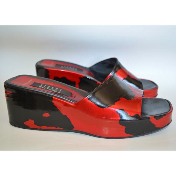 Stuart Weitzman Y2K Red and Black Pattern Wedge Slide - Picture 1 of 9